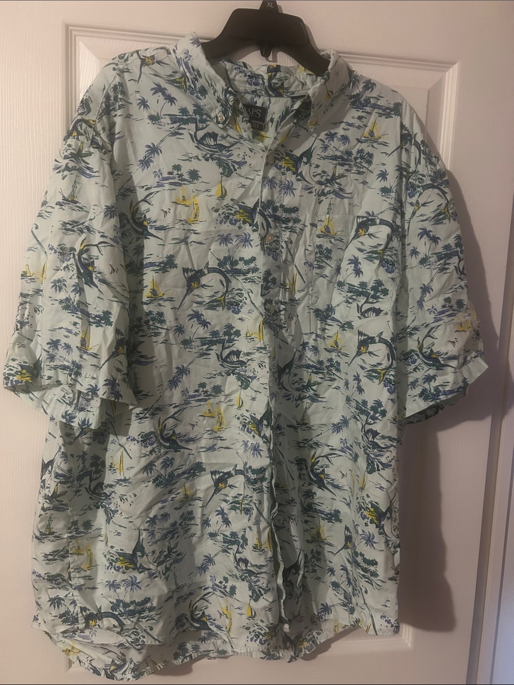 Chaps men’s  untuck it Light Mint Tropical Short-Sleeve button down XXXL tall